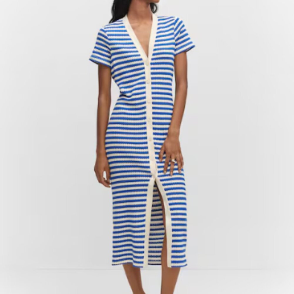 Mango Striped Striped Crochet Midi Dress